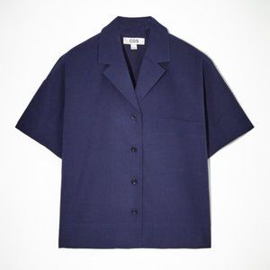 COS Oversized Camp Collar Short Sleeve Shirt | Navy | Large